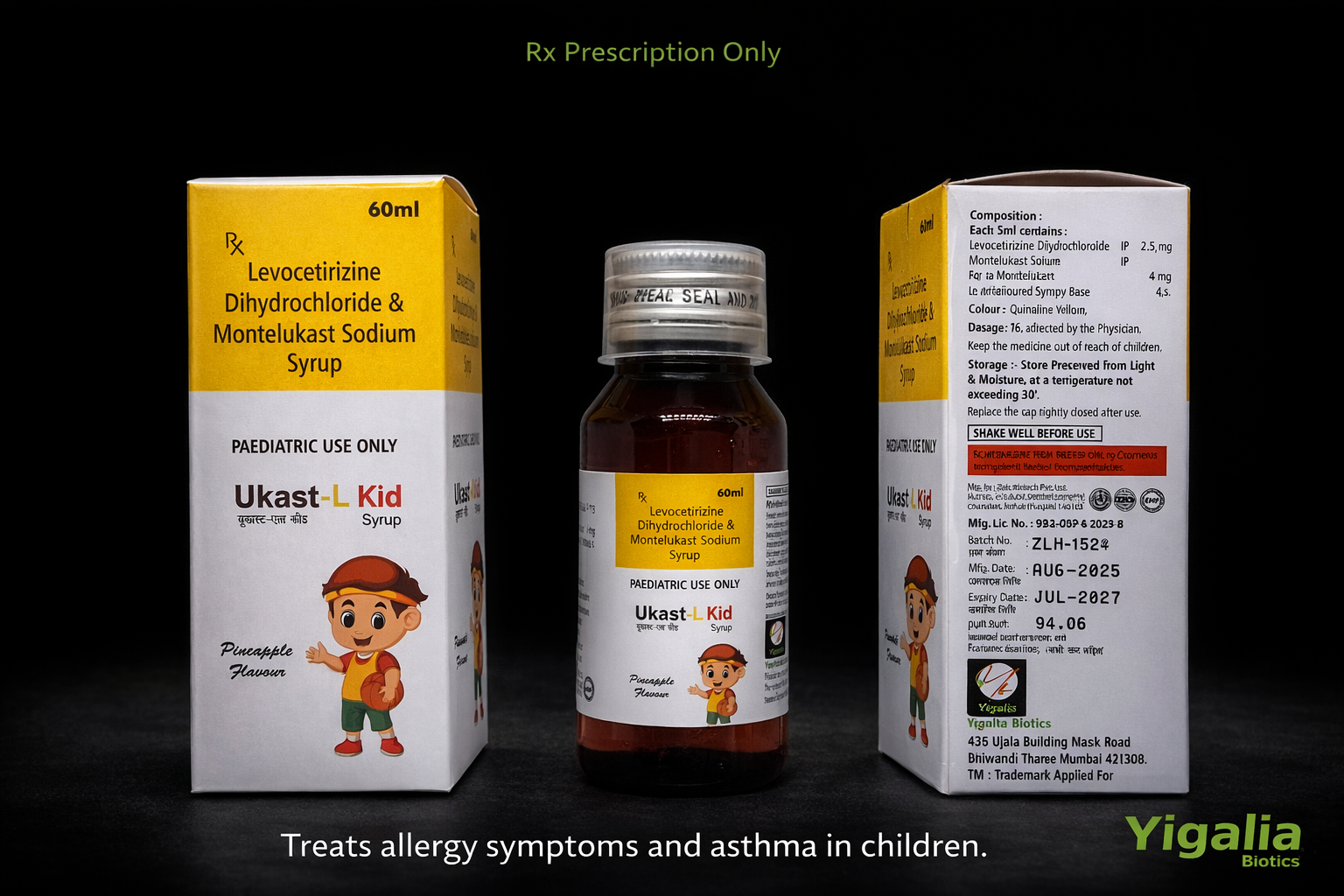 Ukast-L Kid Syrup - Montelukast + Levocetirizine (Syrup) - Anti-allergic (Pediatric) by Yigalia Biotics